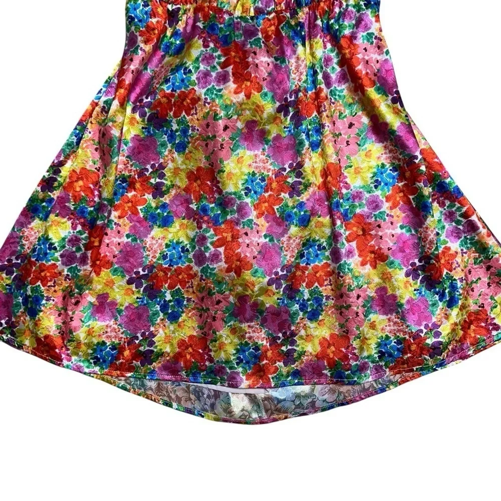 For Love & Lemons Vibrant Floral Merrill Puff Sleeve Mini Dress Womens L